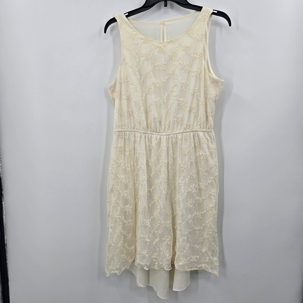Maurices Dress Womens Large Cream Floral Lace High Low Sleeveless Mesh Back‎